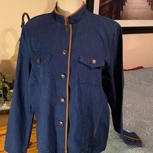 Talbots size Med brown leather trimmed jean jacket